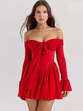 Red Strapless Flare Pleated Bodycon Dress