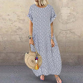 Vintage Dot Printed Loose Short Sleeve Boho Dress