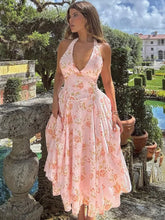 Deep V-neck Sleeveless Backless Slim Waist Vacation Dress