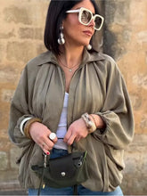 Satin Pleated Bomber Zipper Coat