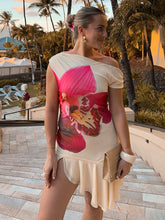 Skew Collar Ruffled Off-shoulder Printed Vacation Dress