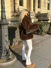 Brown Plush Imitation Fur Coat