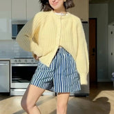 Crew Neck Loose Button Long Sleeve Cardigan