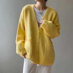 Lazy Wind Yellow V-neck Knit Cardigan