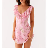 Sleeveless Ruffled Trim V Bodycon Dress