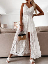 Sleeveless V Neck Hollow Out Irregular Lace Boho Dress