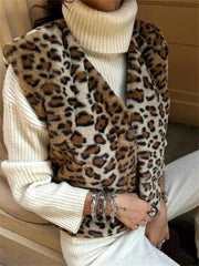 Leopard Printed Cropped Vest Coat