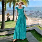 Floral Embroidery Lace Butterfly Sleeve Boho Dress