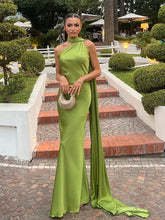 Satin Ribbon Halter Backless Maxi Dress