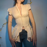 Slim V-Neck Ruffled Blouse