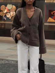 Pocket V-neck Warm Knit Cardigan