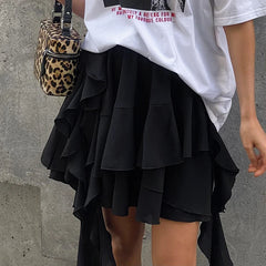 Ruffled Irregular Mini Ribbon Skirt