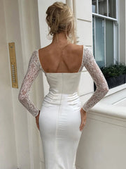 Slim Lace Splice Long Sleeve Maxi Dress