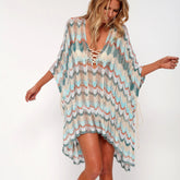 Cotton Crochet Tunic Mini Lace-up Deep V Boho Dress