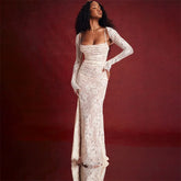 Ivory Lace Two-Piece Sexy Back Tie Prom Dress