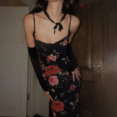 Retro Floral Backless Slim Maxi Dress