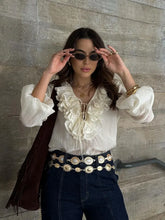 Spring Lace-Up Tiered V Neck Blouse