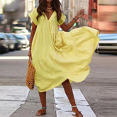 Cotton Linen Oversize Loose V-neck Boho Dress