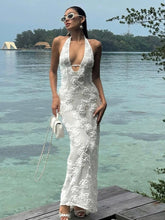 Backless Ruched Halter Ruffle Maxi Dress