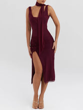 Flower Split Mesh Midi Dress