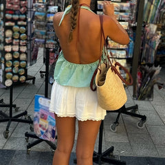 Plaid Tie Up Halter Crop Top