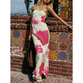 Strapless Floral Split Tube Vacation Dress