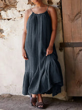 Ruched Sleeveless Long Maxi Cotton Boho Dress