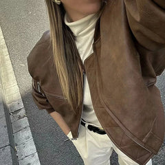 Retro PU Cotton Short Zip Up Coat