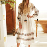 Lantern Sleeve Lace Embroidery Cotton Boho Dress