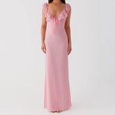 Trim V Neck Slim Solid Col Bodycon Dress
