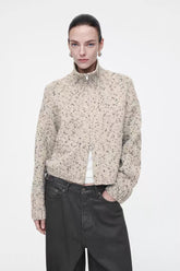 Zipper Blended Texture Knit Cardigan