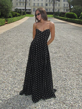 Pleated Wave Point Sling Maxi Dress