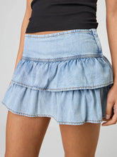 Denim Wash Ruffle A-line Mini Skirt