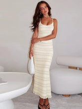 Stripe Lace-up Split Midi Dress