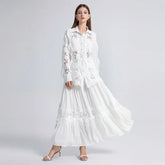 White Lace Maxi Skirt Blouse Set Casual Boho Dress