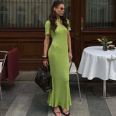 Knit Hollow Short Sleeve Midi Dress