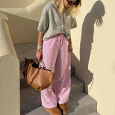 Loose Short Sleeve Button Round Neck Cardigan