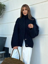 Twist Lapel Hidden Button Knit Cardigan