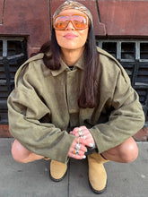 Green Suede Zipper Bomber Coat