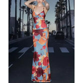 Beaded Contrast Floral Cami Vacation Dress