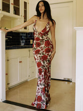 Backless Deep V Neck Lace Up Printed Vacation Dress