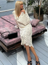 Hollow Out Lace Embroidery V Neck Long Sleeve Boho Dress