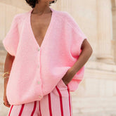 Loose Fit Short Sleeve Deep V-neck Cardigan