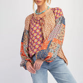 Vintage Floral Print Patchwork Blouse