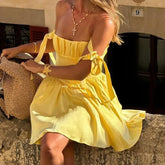 Yellow Halter Belt Pleated Mini Dress