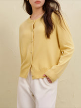 Wool Short Yellow Round Neck Cardigan