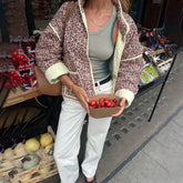 Floral Print Quilted Stand Collar Cardigan