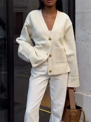 Pocket V-neck Warm Knit Cardigan