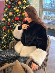 Colorblock Mink Imitation Fox Fur Coat