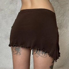 Irregular Brown Bandage Mini Skirt
